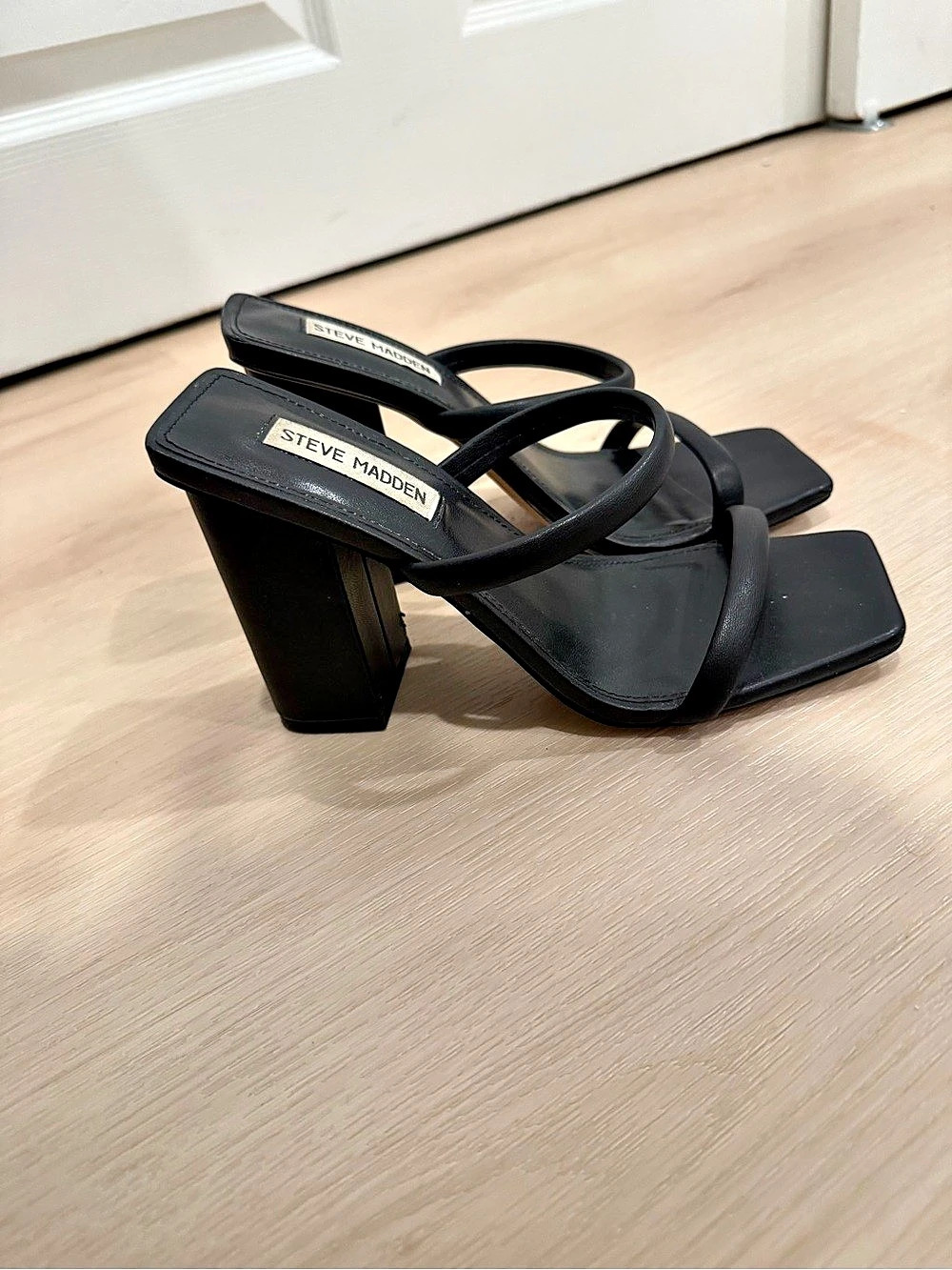 Steve Madden Blake Sandal Black Square Toe Heels